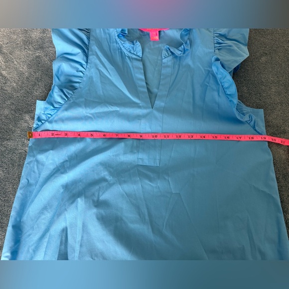 Lilly Pulitzer Klaudie Ruffle Sleeve Cotton Top Size S Lunar Blue Coastal Resort - Picture 4 of 7